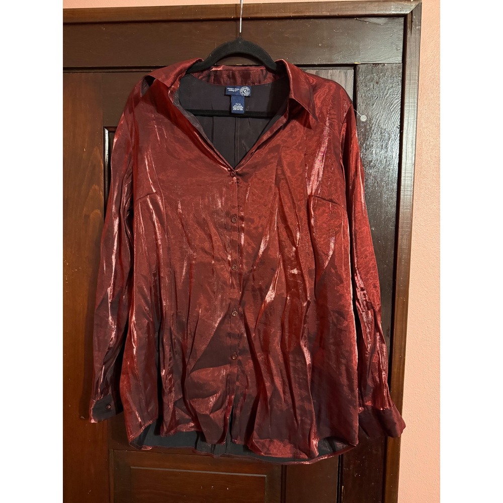 Venezia Jeans Metallic Copper Button Down Shirt Long Sleeve Shimmer Blouse 14/16